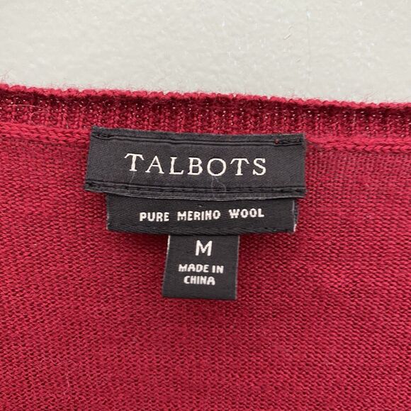 Talbots Merino Wool Sweater Womens Medium Red Pullover V Neck Preppy Minimalist - Picture 5 of 8